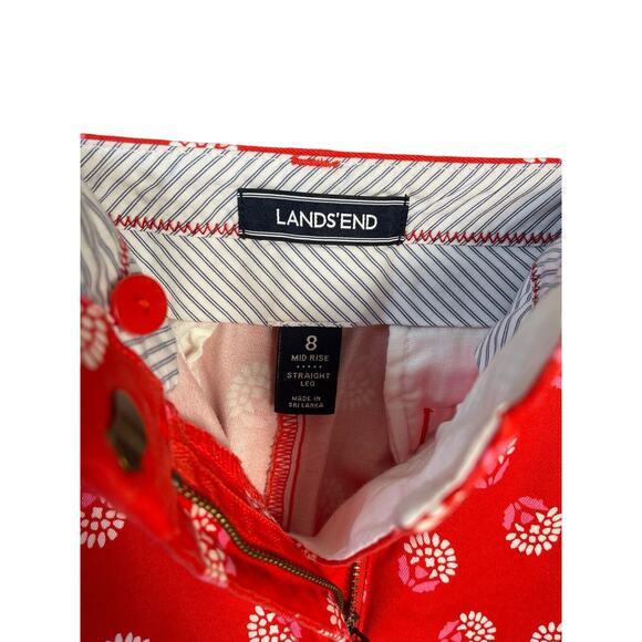 Lands' End Womens‎ Size 8 Red Floral Mid-Rise Straight Leg Capri Pants - Picture 6 of 7